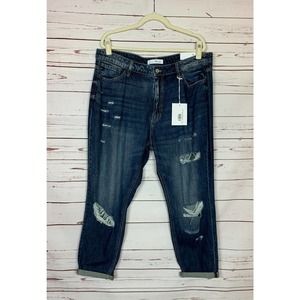 KanCan Women's Size XL High Rise Relaxed Blue Distressed Denim Jeans NEW TAGS